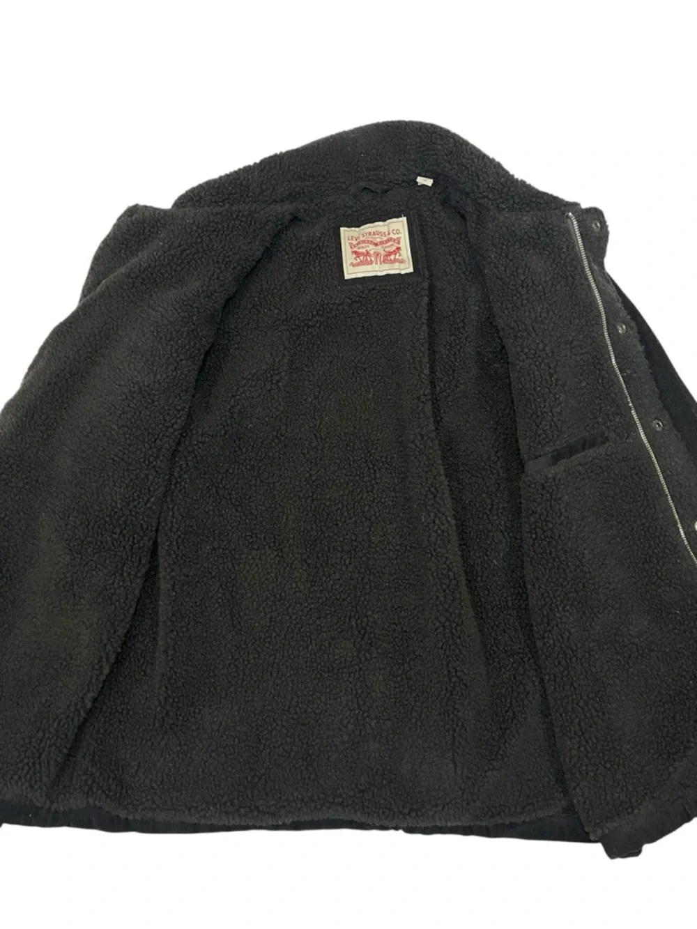 ⚡️SOLD⚡️Levi's Black Sherpa Corduroy Jean Jacket Bomber Coat - Picture 5 of 16